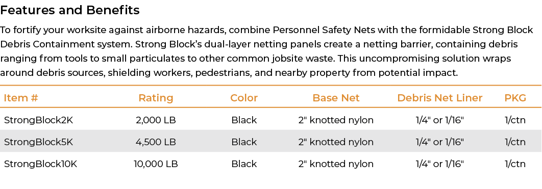 Features and Benefits To fortify your worksite against airborne hazards, combine Personnel Safety Nets with the formi...